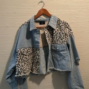 Vici Denim Leopard Crop Jacket size L